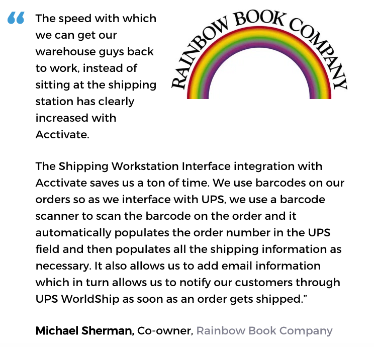 Acctivate inventory management & order fulfillment software user, Rainbow Book Company