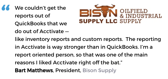 Acctivate inventory software with custom reporting user, Bison Supply
