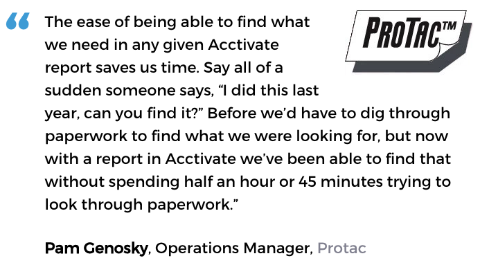 Acctivate inventory software with custom reporting user, ProTac