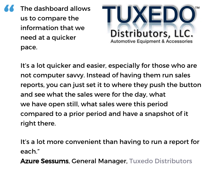 Acctivate inventory software with dashboards user, Tuxedo Distributors