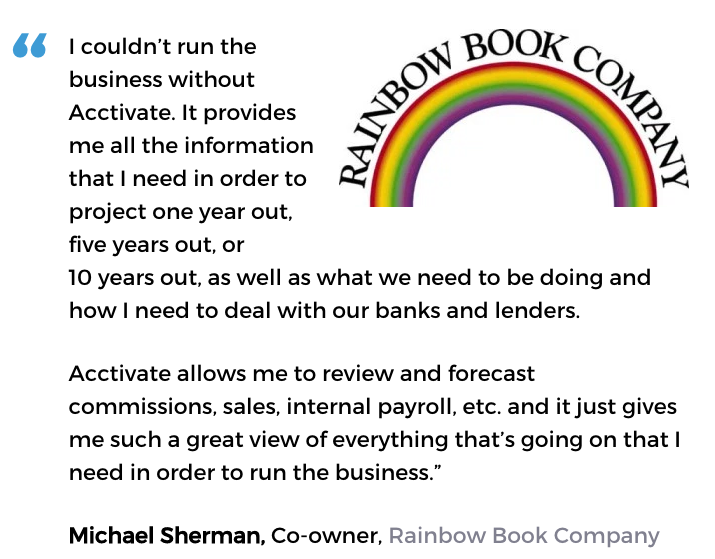 Acctivate inventory software with forecasting tools user, Rainbow Book Company