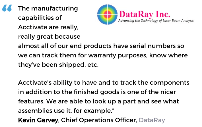 Acctivate inventory software with lot number tracking user, DataRay