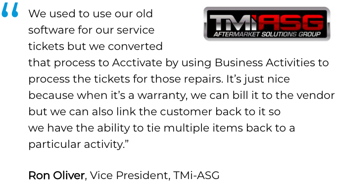 Acctivate inventory, service & repair software user, TMi-ASG